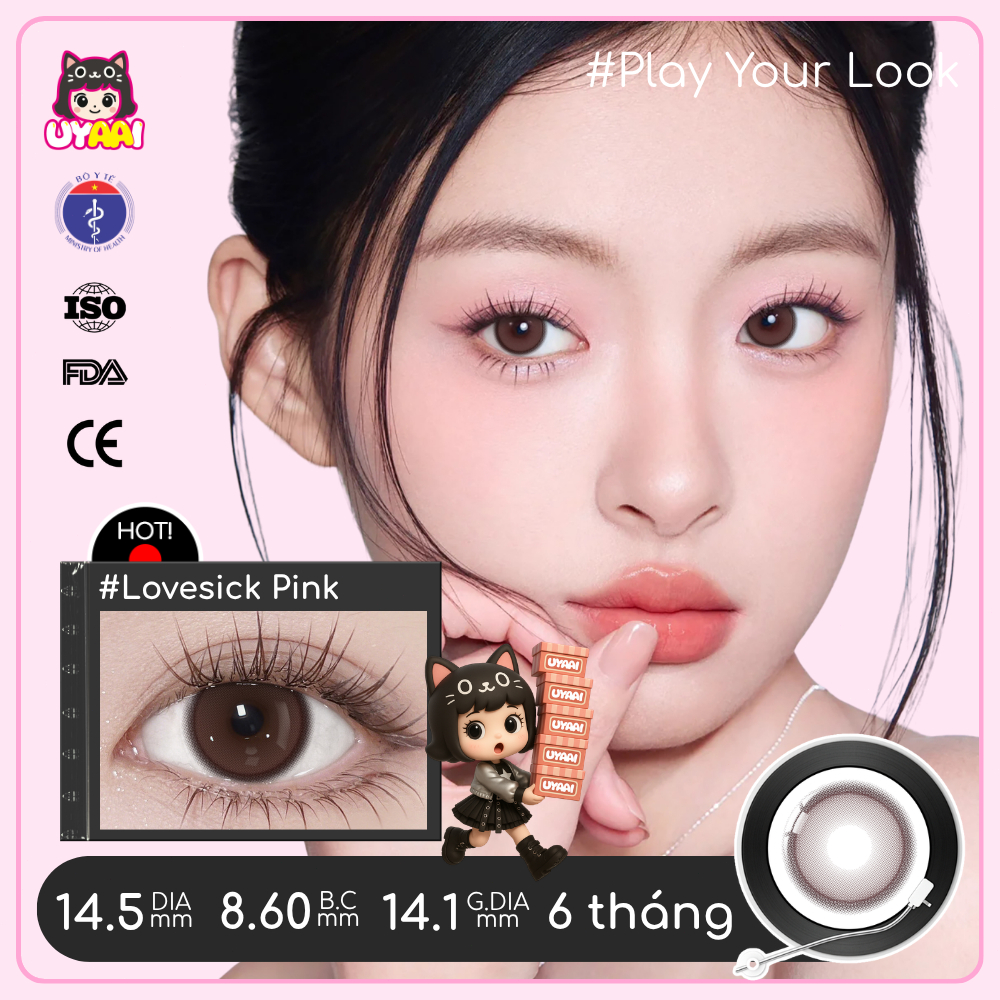 Kính áp tròng UYAAI Lovesick Grey Brown Pink Lens Eyes 6 tháng 0.00~4.00 Độ lens mới thiết bị dùng thử đầu tiên ống kính | BigBuy360 - bigbuy360.vn