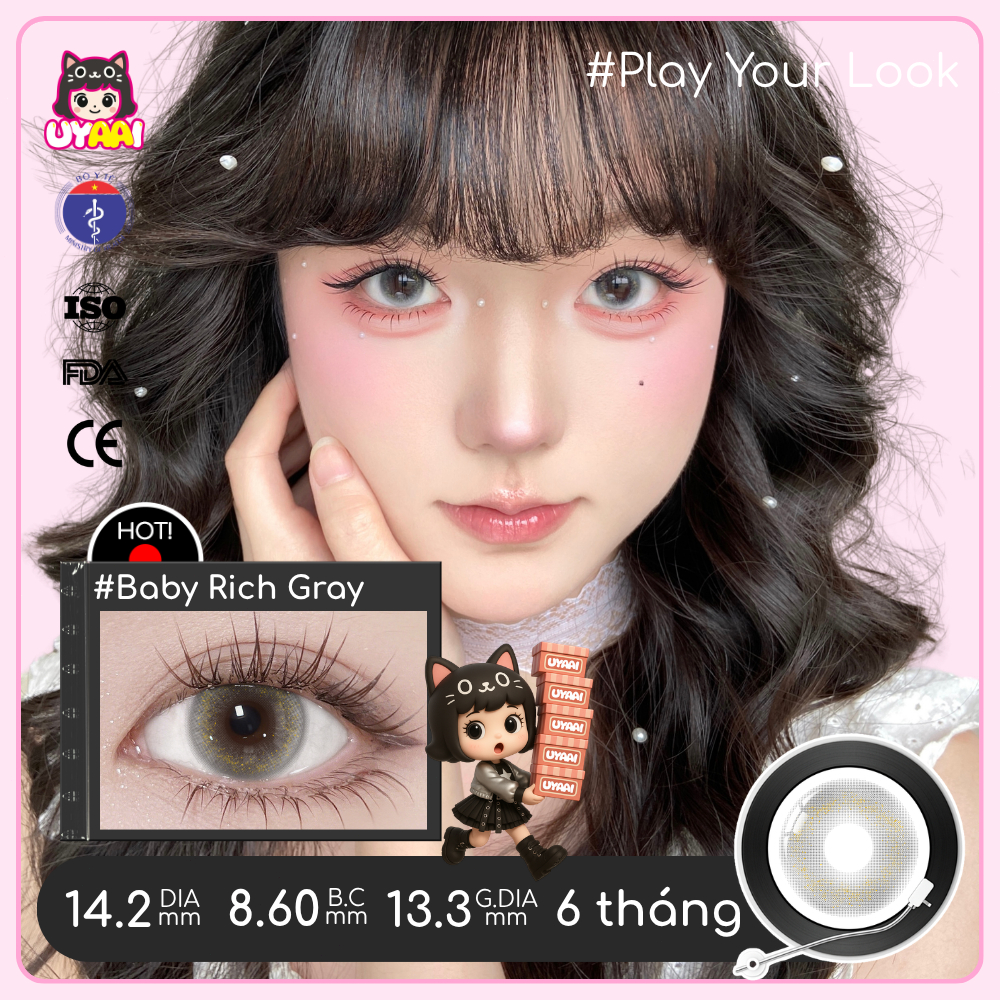 Kính áp tròng UYAAI Lovesick Grey Brown Pink Lens Eyes 6 tháng 0.00~4.00 Độ lens mới thiết bị dùng thử đầu tiên ống kính | BigBuy360 - bigbuy360.vn