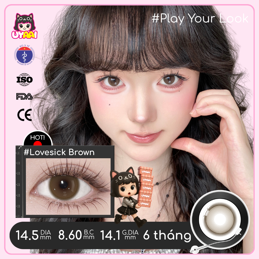 Kính áp tròng UYAAI Lovesick Grey Brown Pink Lens Eyes 6 tháng 0.00~4.00 Độ lens mới thiết bị dùng thử đầu tiên ống kính | BigBuy360 - bigbuy360.vn