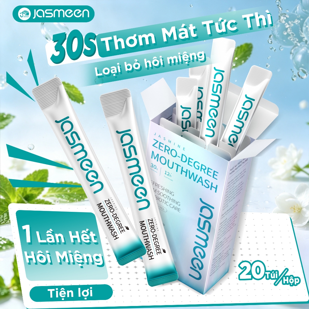 Nước Súc Miệng JASMEEN Không Cồn, Thơm Miệng, Ngăn Ngừa Hôi Và Nhiệt Miệng – 1 Hộp 20 Gói