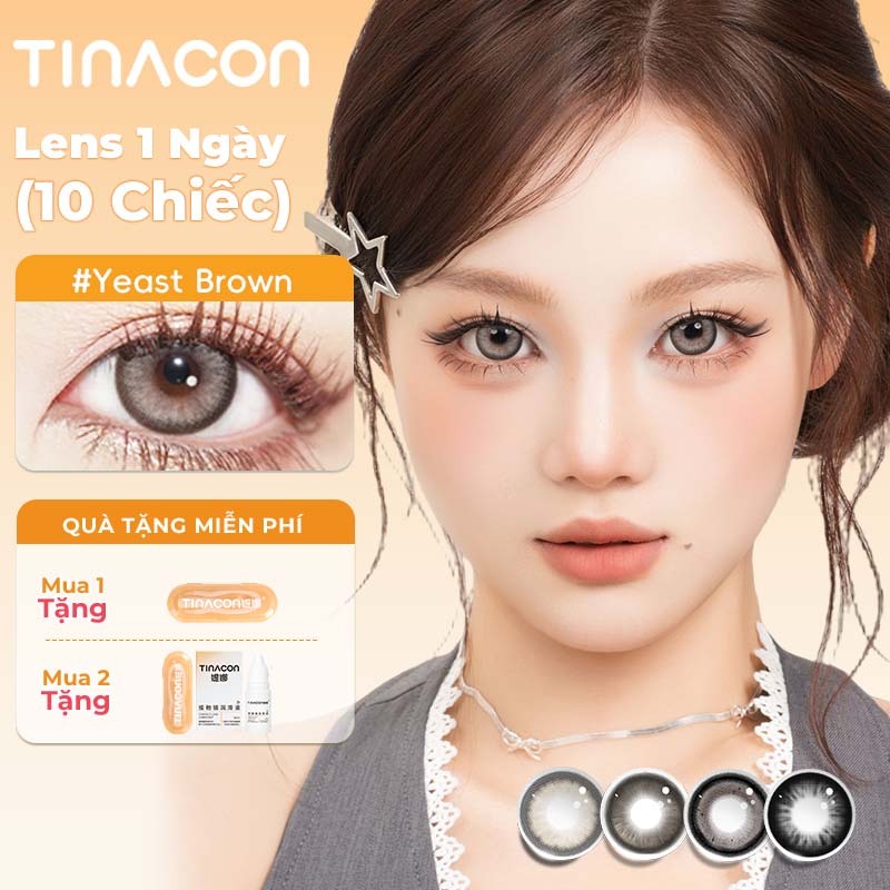 Kính áp tròng TINACON lens 1 ngày 10 chiếc màu nâu mềm cho mắt Thích hợp trang điểm Đường kính 14,2mmcó độ (0-8)