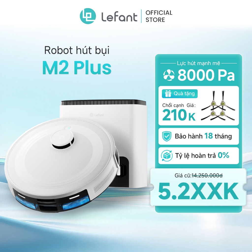 Lefant M2 Plus Máy hút bụi và lau nhà 2 trong 1 Máy hút bụi robot - Lực hút tối đa 8000Pa