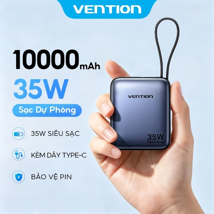 Vention Sạc Dự phòng 10000mAh có sạc nhanh 35W Super Mini – Cáp tích hợp Type C - PD, màn hình LED - kỹ thuật số - Pin dự phòng Sạc Nhanh 35W Cho Điện Thoại, Máy Tính Bảng - Thiết Kế Nhỏ Gọn - Bảo Hàn