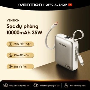 Vention Sạc Dự Phòng 10000mAh 35W - Tích hợp dây Type C + Dây Lightning