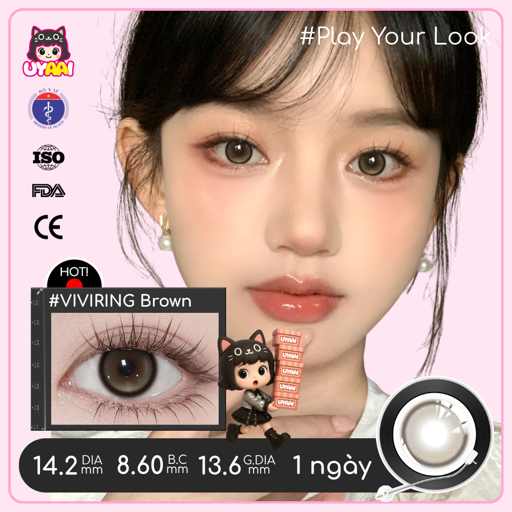 [1 Ngày] Kính Áp tròng UYAAI màu nâu lens 1 ngày ,lens cận có độ (0-5), màu nâu/xám/đen Lens Mắt，（Không kẹp） | BigBuy360 - bigbuy360.vn