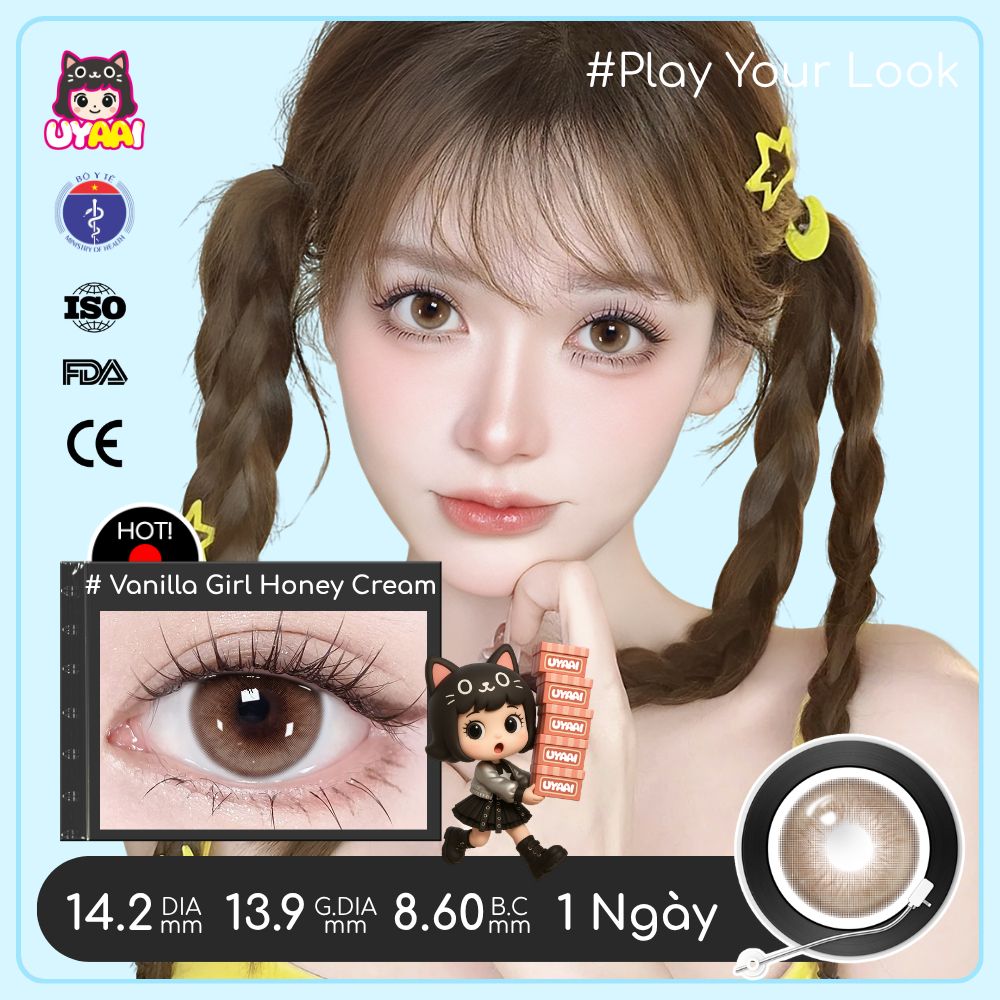 [1 Ngày] Kính Áp tròng UYAAI màu nâu lens 1 ngày ,lens cận có độ (0-5), màu nâu/xám/đen Lens Mắt，（Không kẹp） | BigBuy360 - bigbuy360.vn