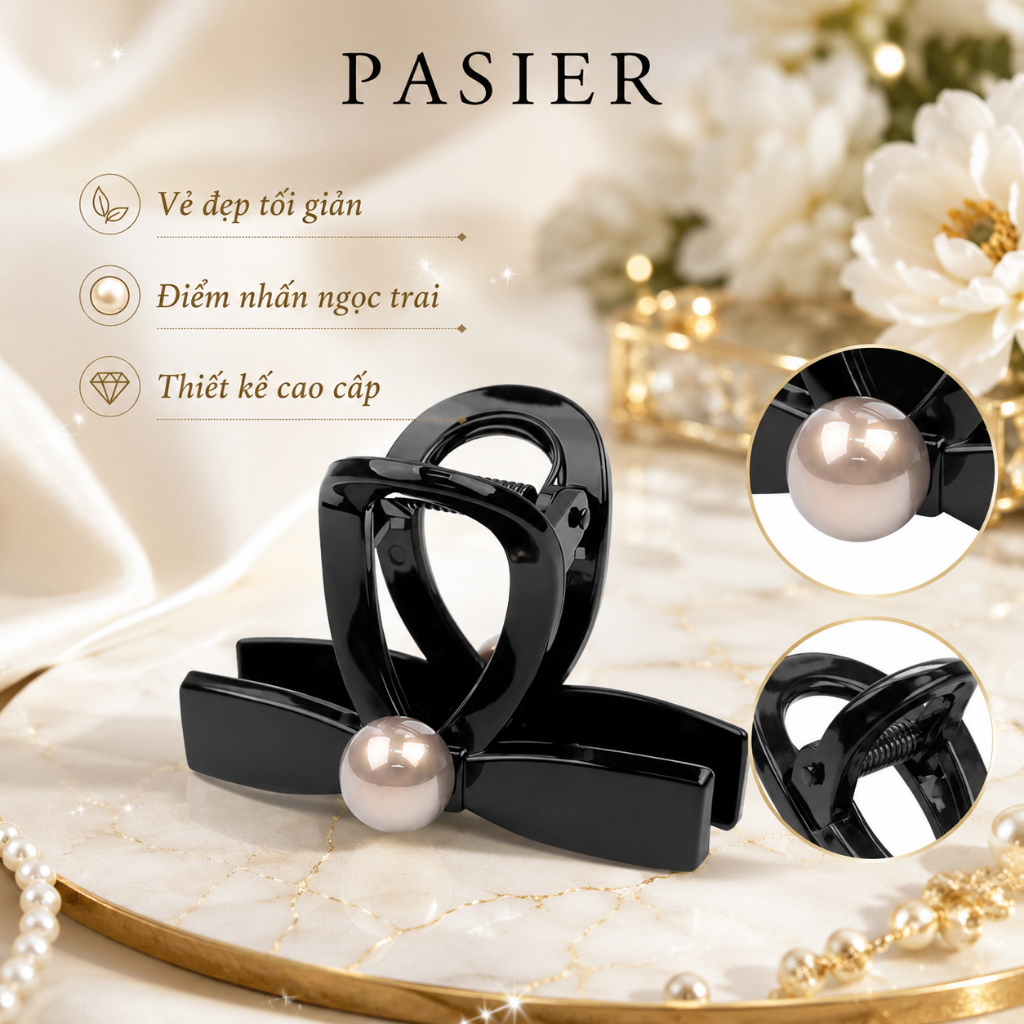 PASIER Minimal Bow Hair Clip, thiết kế ánh vàng phong cách thanh lịch kèm hộp FB385