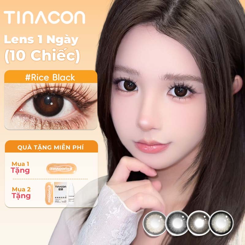 TINACON Kính áp tròng Daily màu đen/xám 10 chiếc DIA14.2/14.5mm Mắt búp bê lens 1 ngày có độ (0-8)