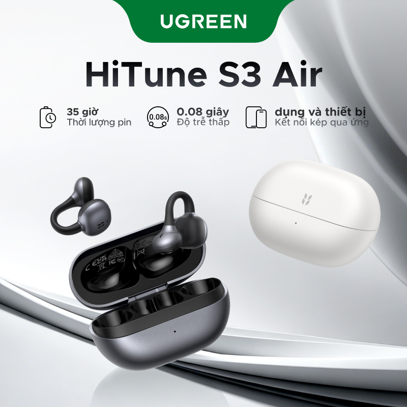 [Mới] UGREEN S3 Air nghe không dây kẹp tai, Bluetooth 6.0, IPX5, pin 35h, có móc Desiign, Tai nghe nhét tai, Âm thanh mở, Giảm tiếng ồn cuộc gọi