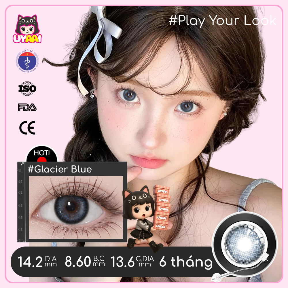 UYAAI Kính Áp tròng lens mắt Glacier Blue 14,2mm Ống kính cho ống kính mắt giãn ra 0 ~ 6 độ Giao hàng nhanh | BigBuy360 - bigbuy360.vn