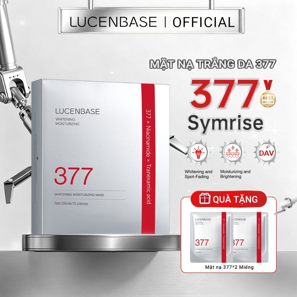 LUCENBASE Mặt nạ dưỡng trắng 377 1 Hộp (10 Miếng +2 Miếng Tặng) – Làm Sáng Da & Dưỡng Ẩm
