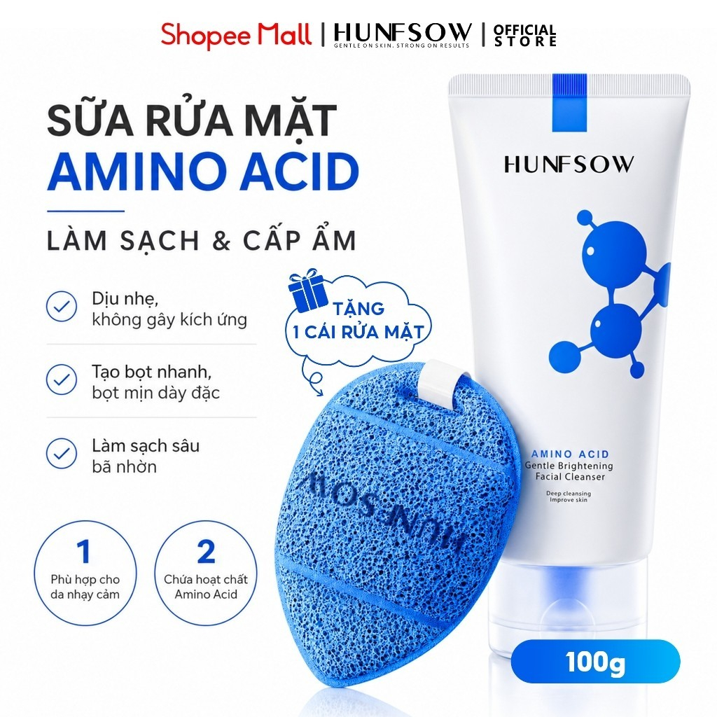 Sữa Rửa Mặt Amino Acid HUNFSOW Cho Da Dầu Mụn, Da Nhạy Cảm, Làm Sạch Dịu Nhẹ, Niacinamide 100g