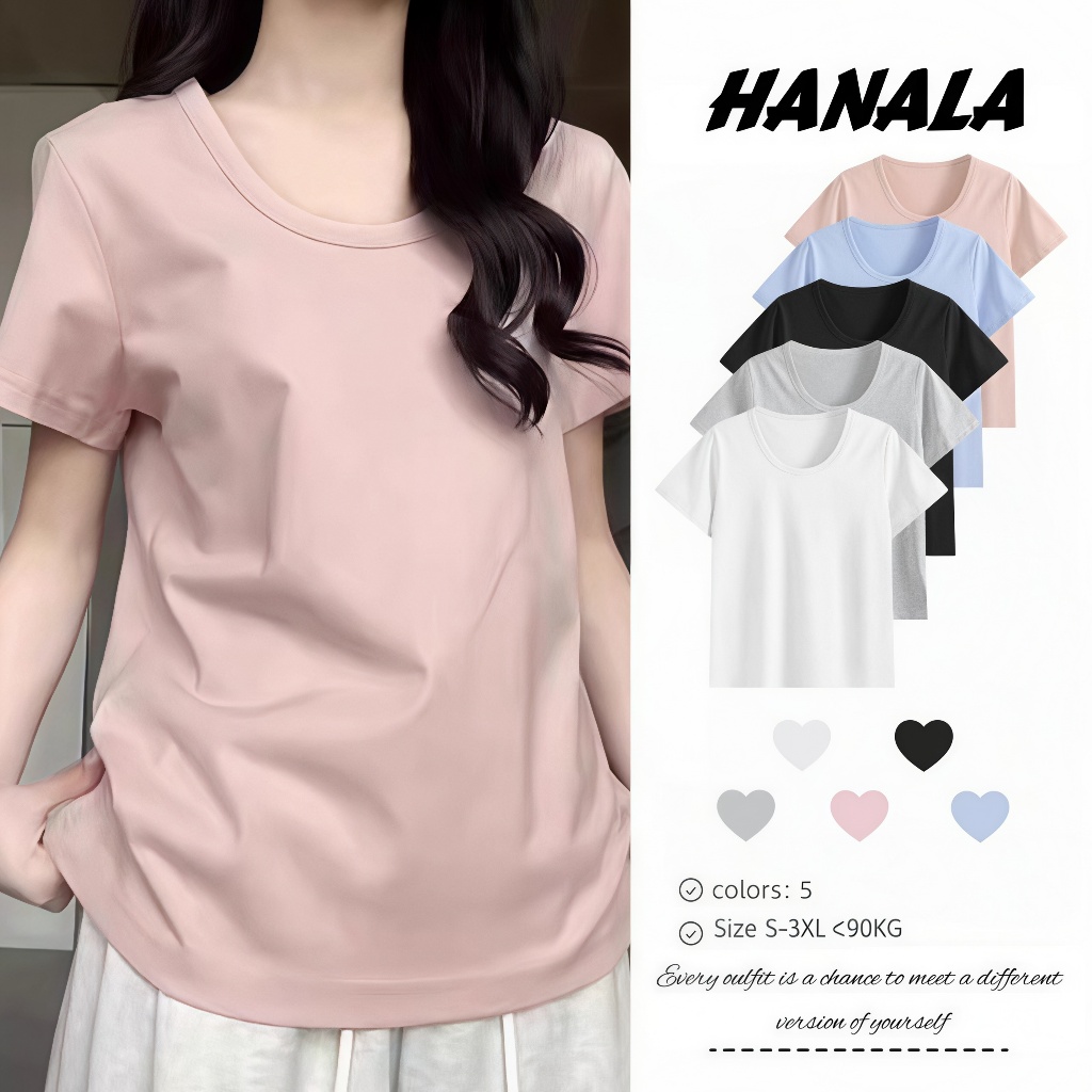 Áo bigsize nữ Áo thun phông Phiên bản Hàn Quốc của thiết kế cổ chữ U rộng rãi Vai thẳng Áo phông nữ ngắn tay màu hồng đơn giản và linh hoạt
