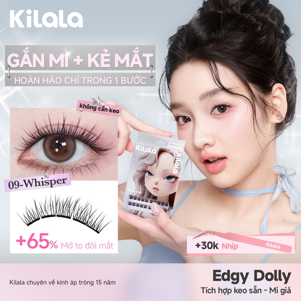 Kilala Mi giả sẵn keo Lông mi giả tự dính Edgy Dolly Eyelashes –không cần keo chiều dài：12-13/14mm  Mi cong dày nổi bật, hiệu ứng mắt búp bê to tròn, sắc sảo ( Flick/ Whisper/ Fluff/ Mesh )