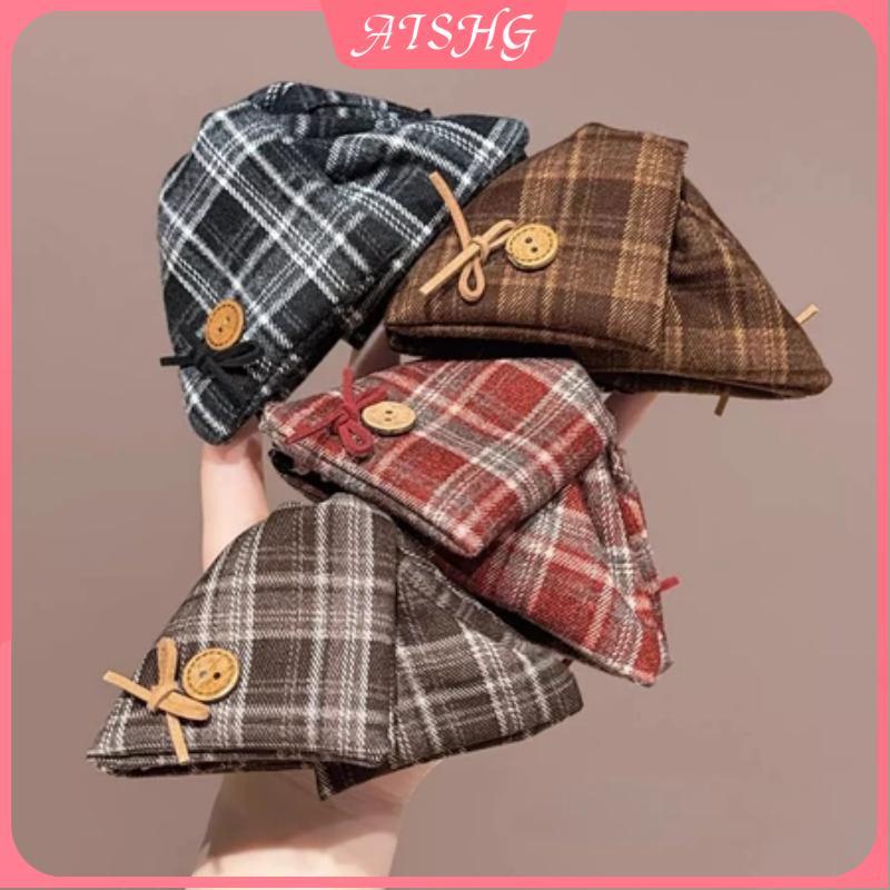 AISHG Kẻ Sọc Nút Tam Giác Nơ Tóc Thời Trang Retro Thanh Lịch Cá Mập Kẹp Phụ Kiện Tóc
