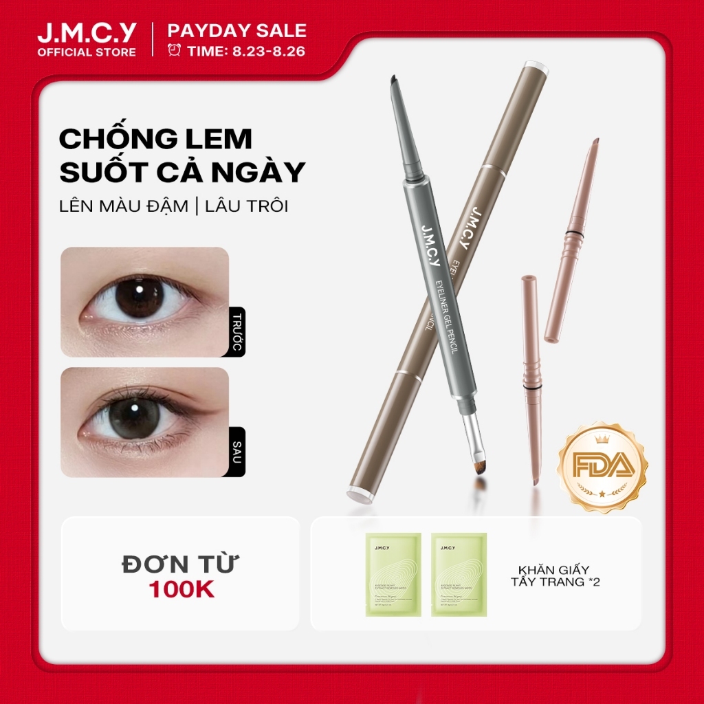 JMCY Bút kẻ mắt dạng gel +Cọ trang điểm mắt chống thấm nước +Bao gồm lõi thay thế- lâu trôi và không lem tạo nên lớp trang điểm căng bóng và rạng rỡ hai đầu lâu trôi chống thấm nước và chính xác
