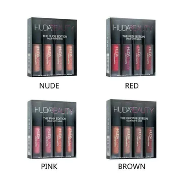 Son môi mờ dạng lỏng Huda Beauty, bộ bóng môi dạng lỏng mini, bộ son môi dạng lỏng mờ, tông màu môi mờ lâu, bộ trang điểm môi