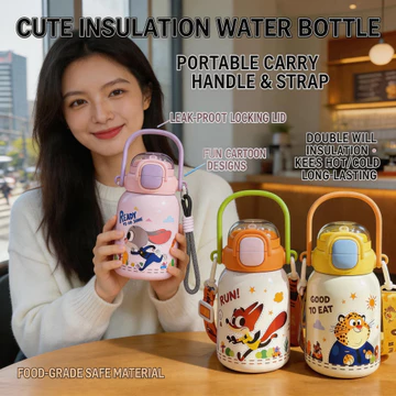 Bình nước Disney Zootopia 560 Ml, Bình giữ nhiệt hoạt hình dễ thương, Chai nước với dây đeo, Bình giữ nhiệt hoạt hình, Cốc giữ nhiệt hoạt hình cho bé, Cốc giữ nhiệt hoạt hình nóng và lạnh, Bình nước t