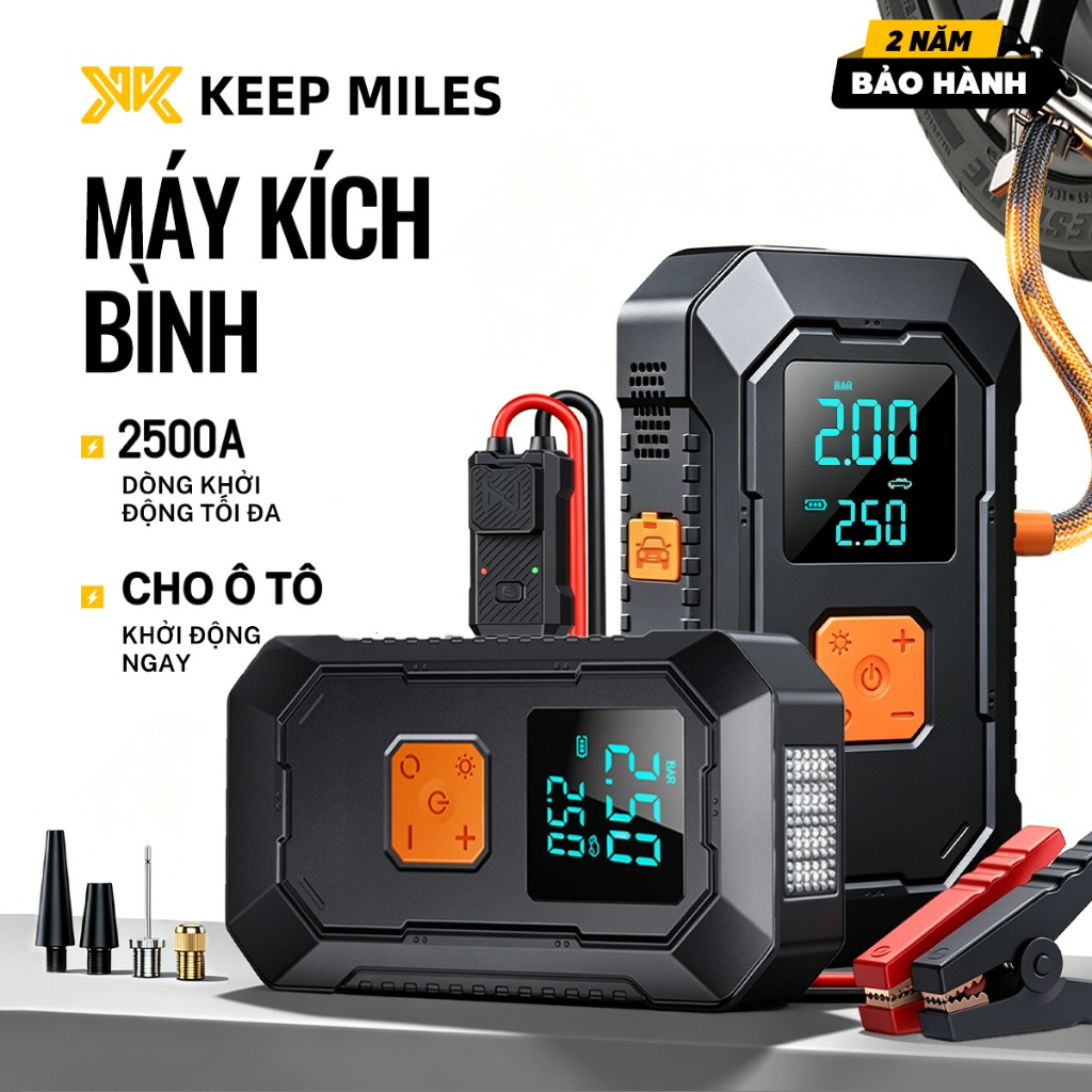 【Bảo Hành 2 Năm】Bơm Lốp Kích Bình Ô Tô Tích Sạc Đèn Cảnh Báo LED Chống Nổ An Toàn Dòng Đỉnh 1000A
