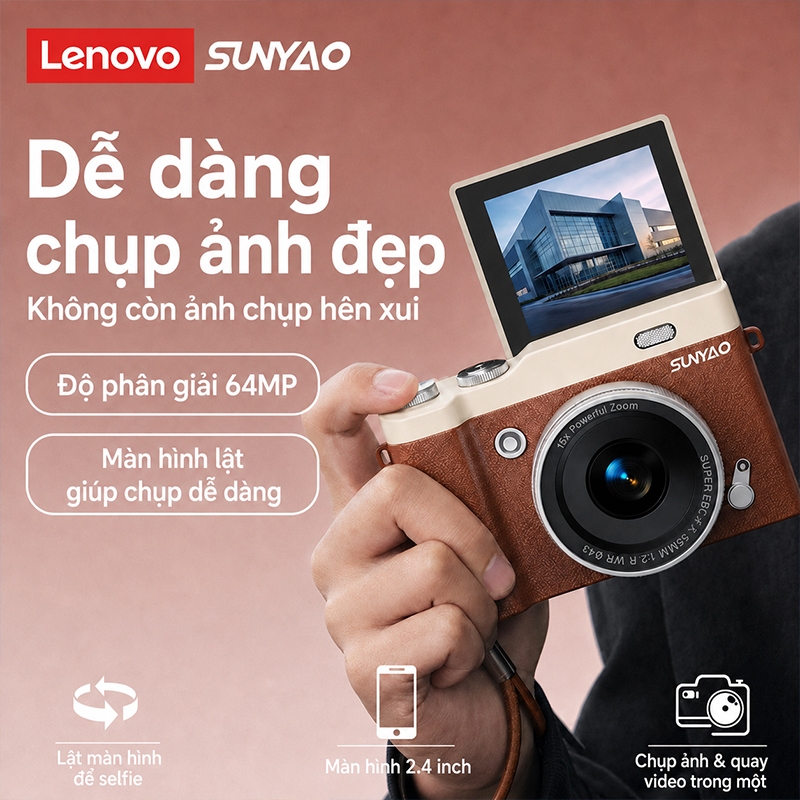 Lenovo Sunyao CA005 180 ° Màn hình lật Máy ảnh kỹ thuật số cổ điển 4K Ultra HD Pixel Chụp và ghi hình 800MAH Máy ảnh di động có độ bền dài có thể chụp ảnh theo thời gian | BigBuy360 - bigbuy360.vn