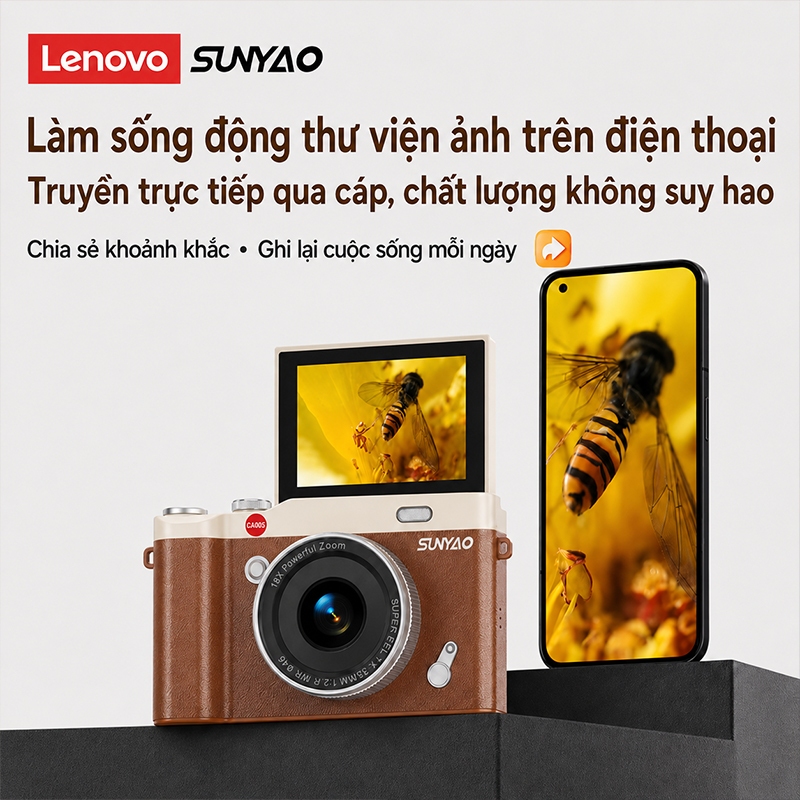 Lenovo Sunyao CA005 180 ° Màn hình lật Máy ảnh kỹ thuật số cổ điển 4K Ultra HD Pixel Chụp và ghi hình 800MAH Máy ảnh di động có độ bền dài có thể chụp ảnh theo thời gian | BigBuy360 - bigbuy360.vn