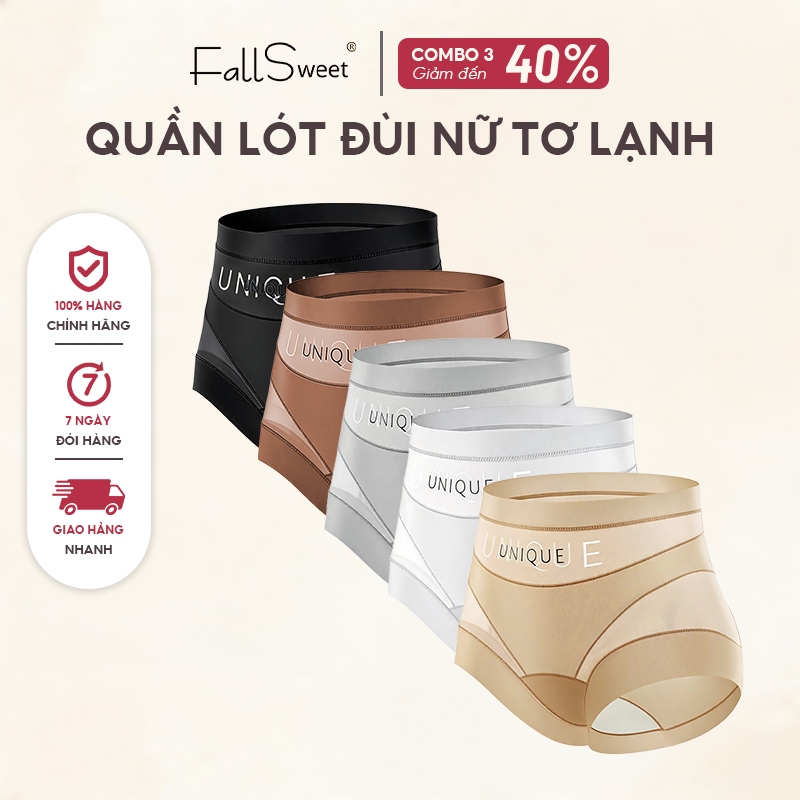 FallSweet Combo 3 Quần Lót Eo Cao Nâng Hông Và Bụng Lưới Thoáng Khí Quần Lót Gợi Cảm Chữ Thập Băng Lụa Traceless