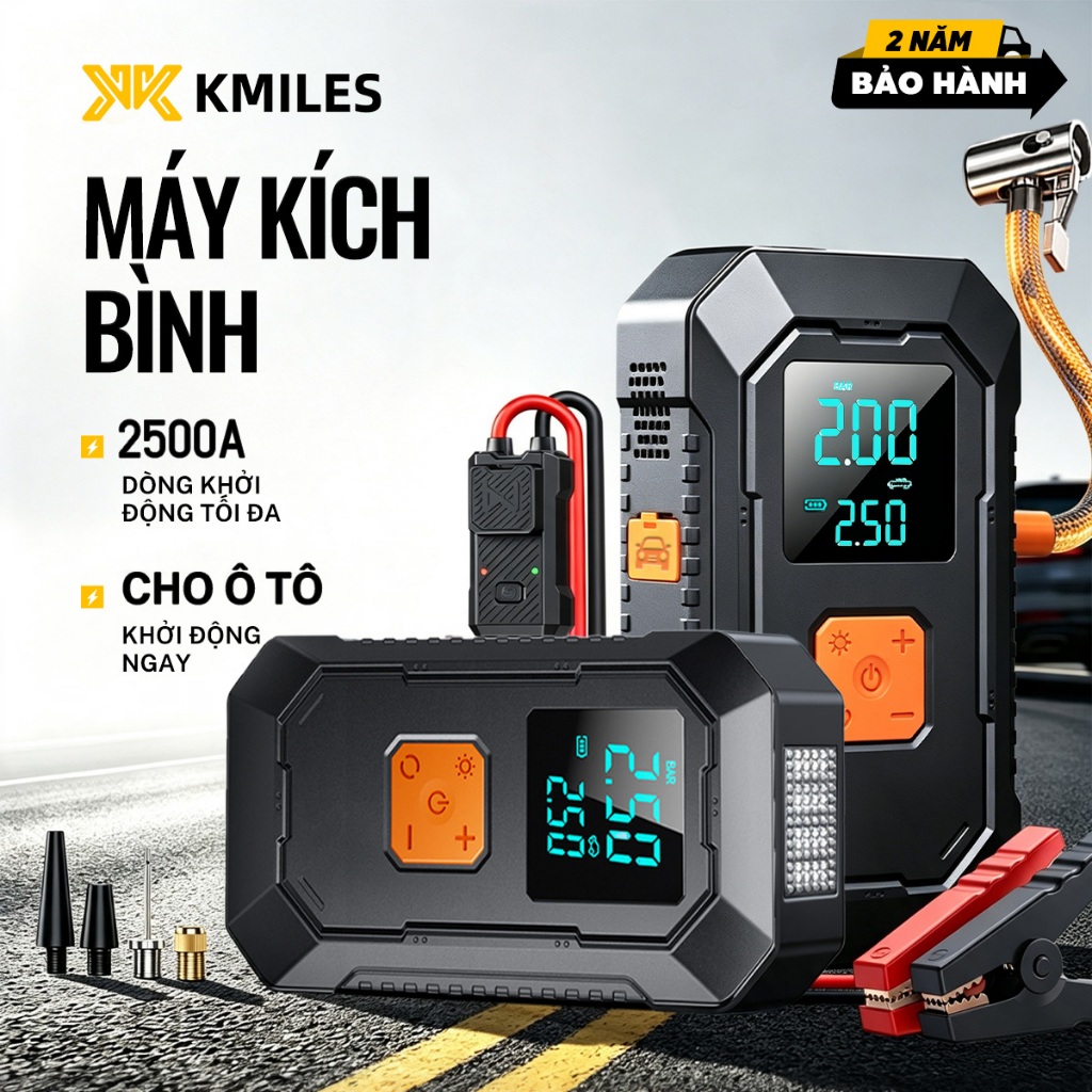 Kích bình ô tô đa năng 10000mAh 12V Máy bơm hơi lốp di động Sạc dự phòng khởi động xe hơi xe máy có đèn SOS cấp cứu