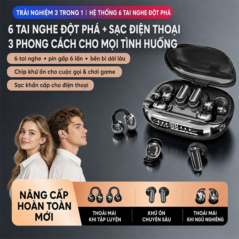 Tai nghe Bluetooth Hyundai GT699S 6 tai nghe không dây Bluetooth 6.0 cảm ứng LED giảm ồn AI | BigBuy360 - bigbuy360.vn