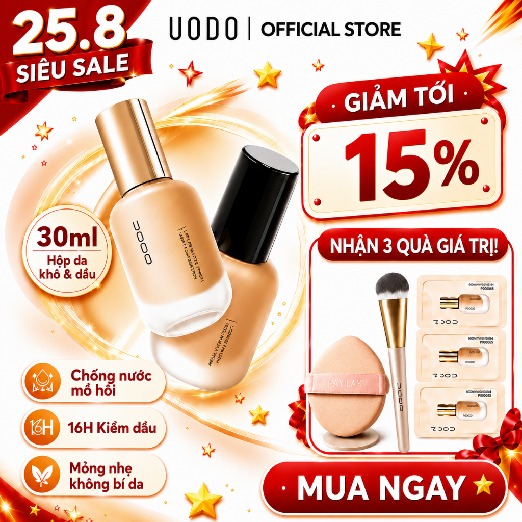 UODO Kem Nền 30ml Cho Da Dầu Da Khô Kiềm Dầu 12H Chống Mồ Hôi Không Mốc Nền Lâu Trôi Tự Nhiên