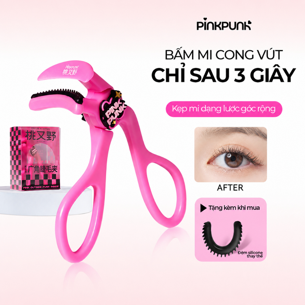 PinkPunk Kẹp Mi Dạng Răng Lược Không Viền – Giúp Mi Cong Vút Bền Lâu, Không Kẹp Vào Mí Mắt