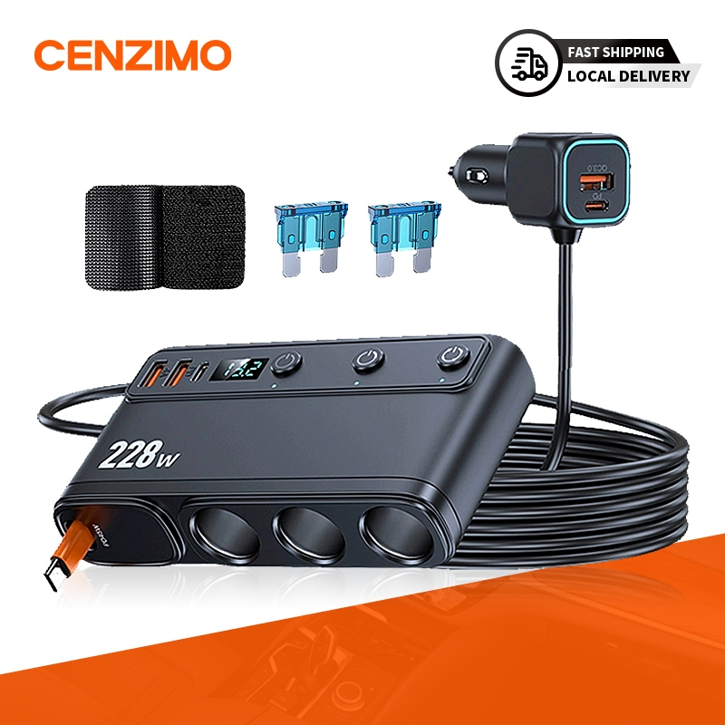 Bộ sạc ô tô, bộ chia ô tô, sạc siêu nhanh, PD, Type-C, QC3.0, USB, sạc nhanh công suất cao 228W