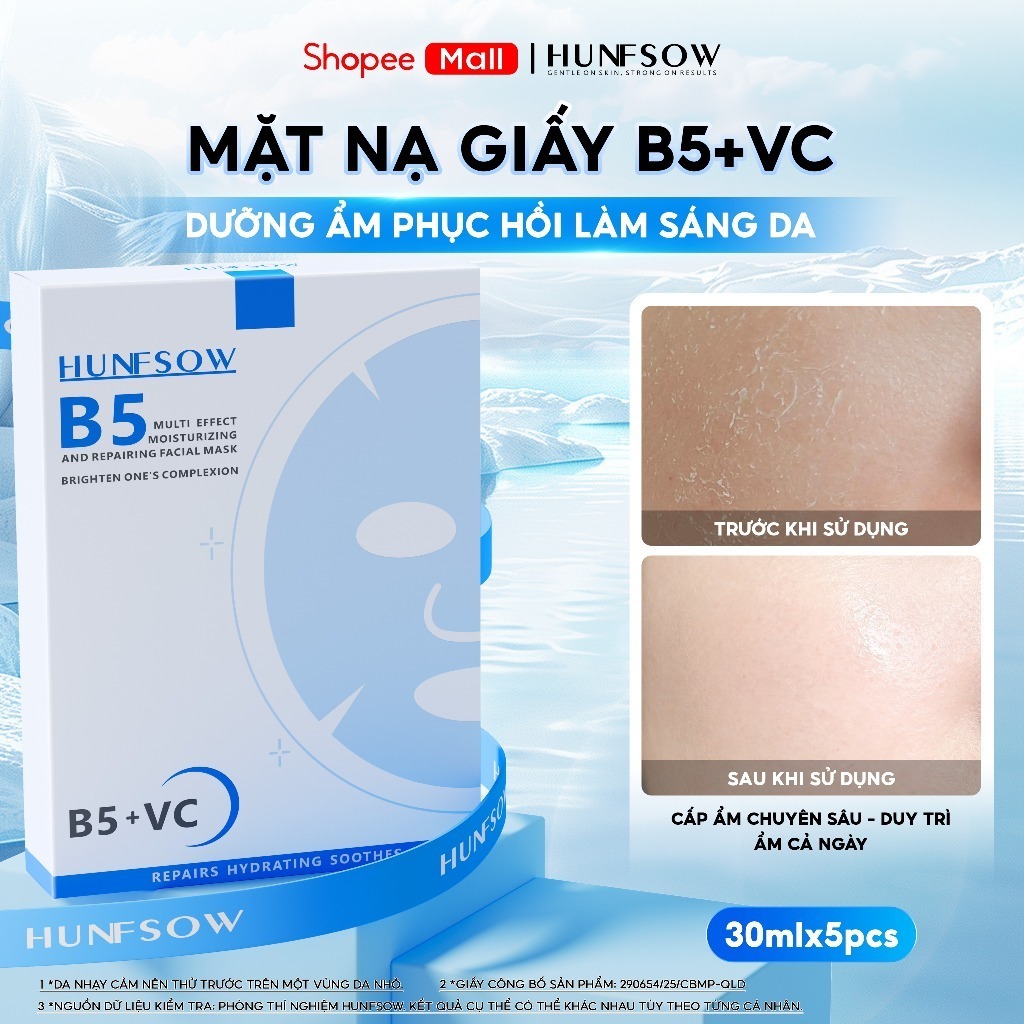 Mặt Nạ HUNFSOW Dưỡng ẩm /phục hồi da Vitamin C & B5 Làm sáng da Trắng da/Cho Da Mụn Da Dầu Nhạy Cảm/ Hộp 5 Miếng