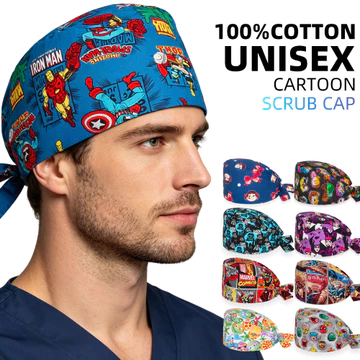 Hoạt Hình Dễ Thương In Hình Chà Mũ Cotton Thoáng Khí Mũ Phẫu Thuật Có Thể Điều Chỉnh Bác Sĩ Y Tá Mũ Làm Việc Unisex Sweatband Mũ Y Tế