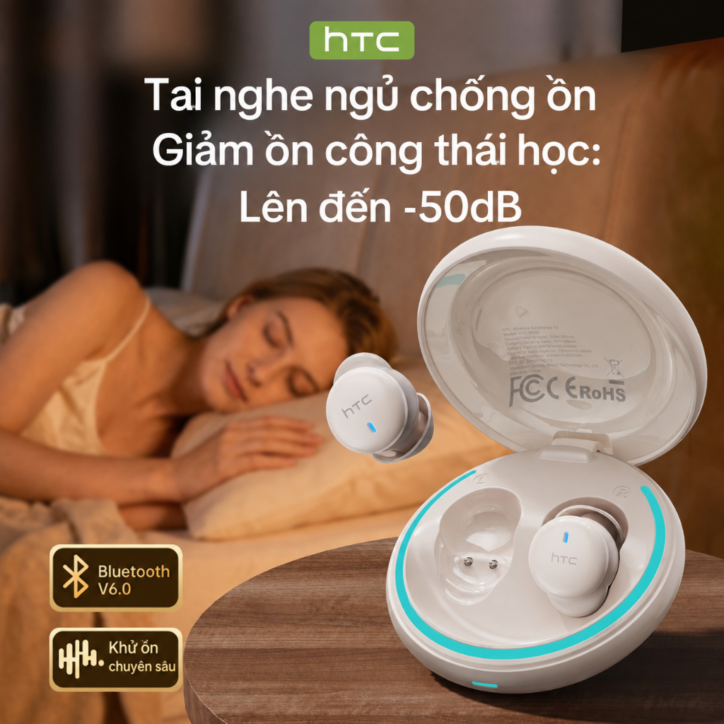 Tai nghe không dây HTC NE92 Sleep ANC | 2g Giấc ngủ bên siêu nhẹ Không áp lực tai | nghe Bluetooth pin dài 80H Tai nghe silicon mềm thoải mái