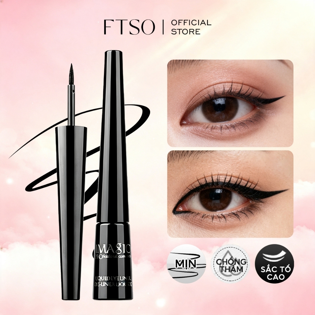 FTSO & IMAGIC Bút Kẻ Mắt Dạng Lỏng Màu Đen Mịn Sắc Tố Cao Chống Thấm Nước Lâu Dài Kẻ Mắt Trang Điểm