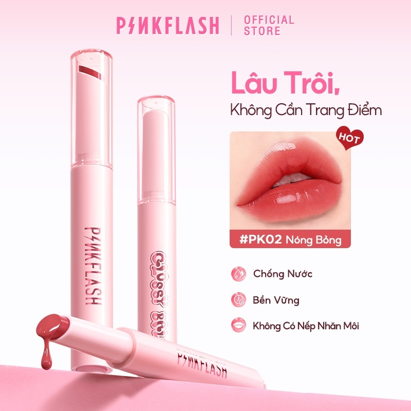 Pinkflash Nóng chảy bóng Balm Dewyful Glossy Độ ẩm lâu trôi Son môi không trọng lượng