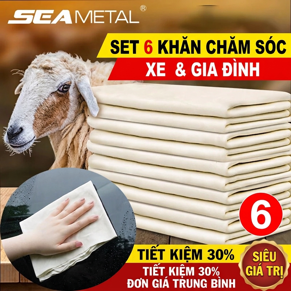 SEAMETAL Khăn Lau Da Cừu Cao Cấp Siêu Thấm Hút Khăn Lau Đa Năng Lau Xe Ô Tô, Xe Máy & Đồ Dùng Gia Đình