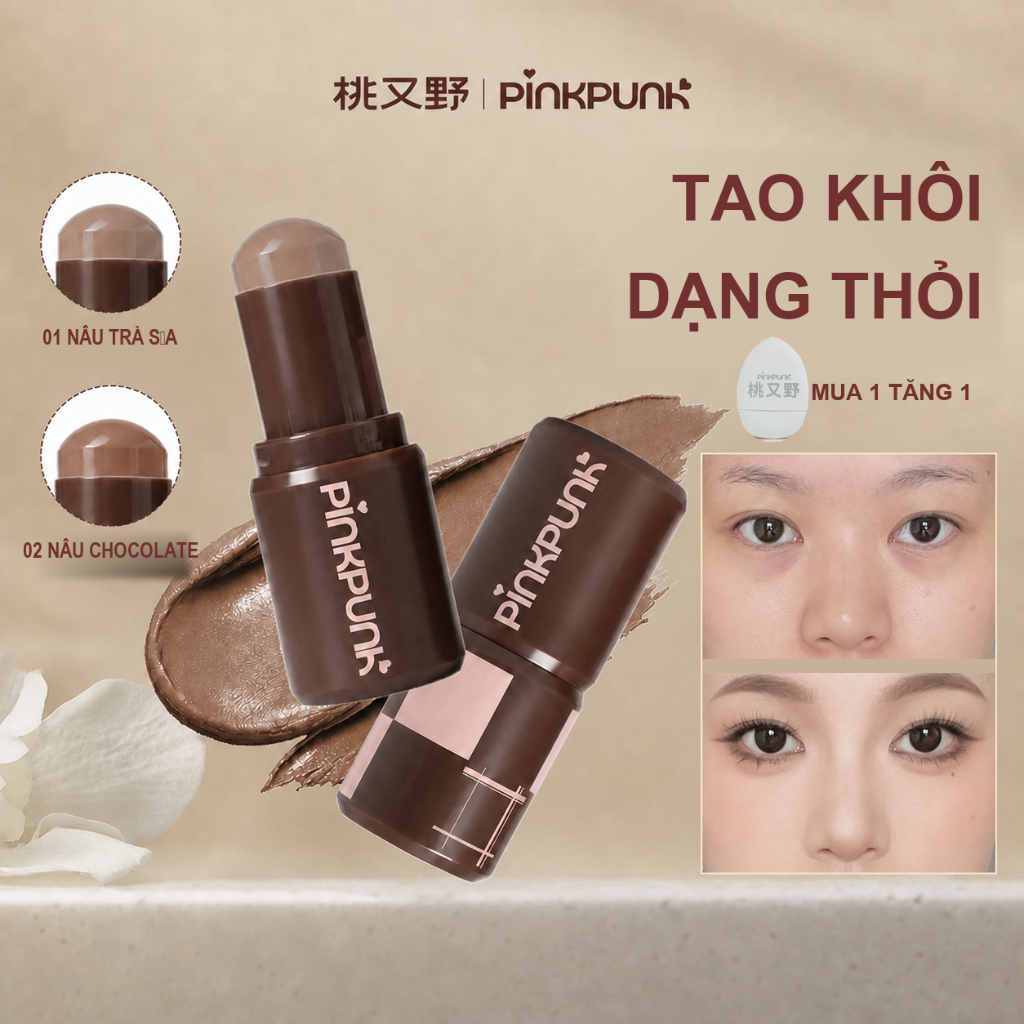 Kem Tạo Khối Dạng Thỏi PinkPunk Contour Mặt Mịn Mượt Bền Màu Rõ lâu Nét Hiệu Ứng 3D 5.5g