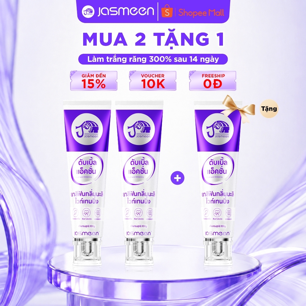 Bộ 3 Kem Đánh Răng Trắng Sáng 3D JASMEEN  - Trắng Răng Sau 1 Lần Chải 100g/ tuýp