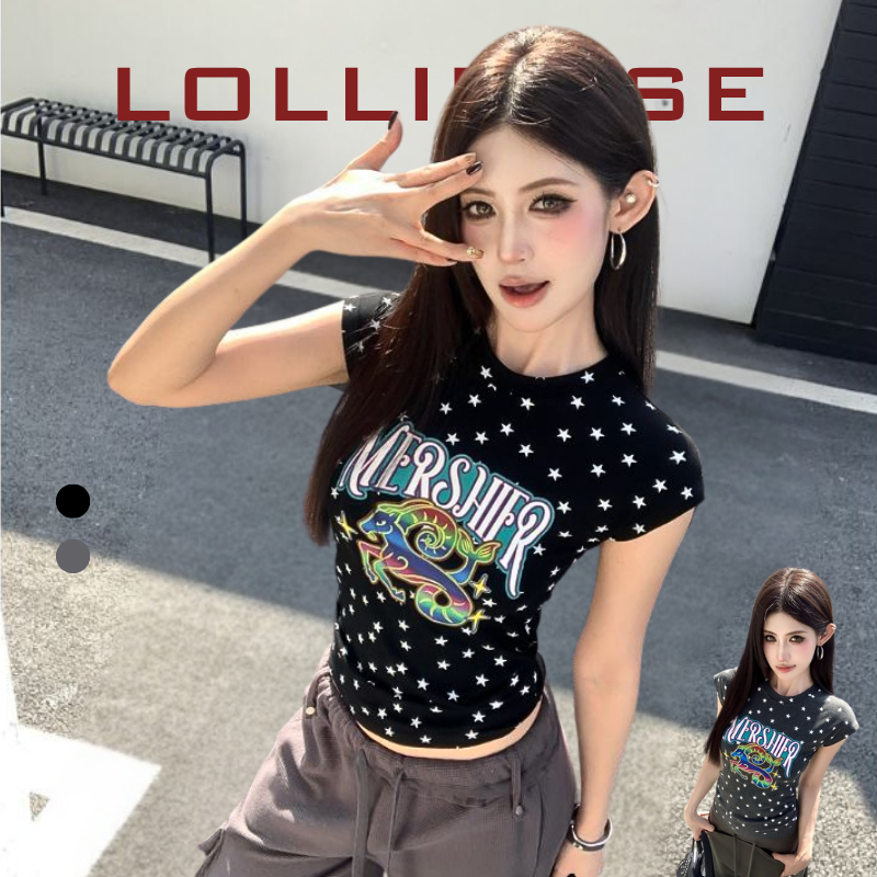 [Free Size]Áo thun Mỹ  sao năm cánh graffiti áo nữ xinh hàn quốc 2026
