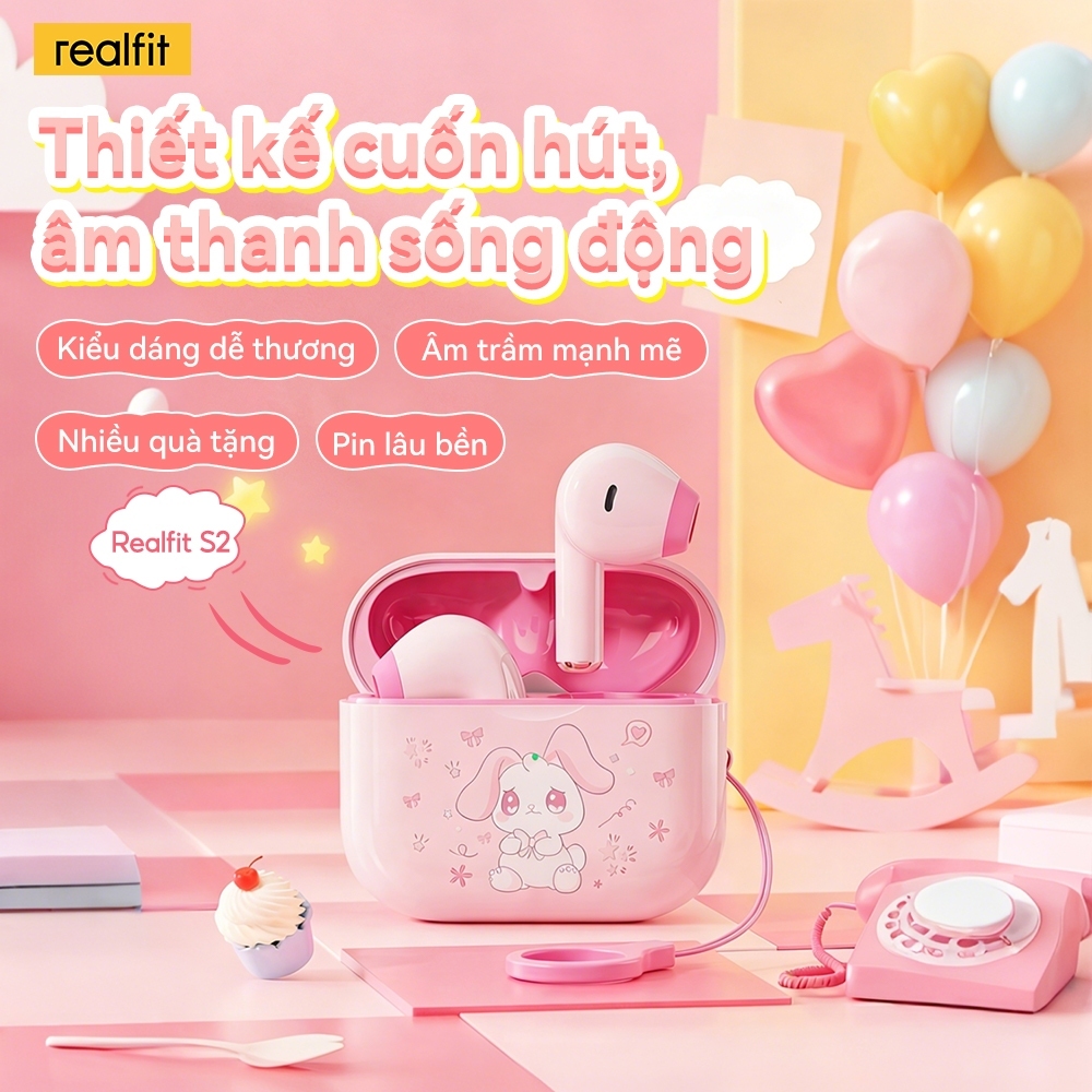 Tai nghe Bluetooth REALFIT S2 Mini | Điều khiển App | Êm tai | Chế độ Ngủ | Thiết kế Dopamine