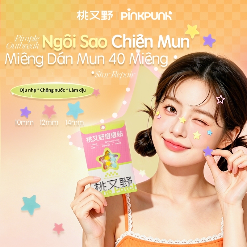 Miếng Dán Mụn Ngôi Sao PinkPunk BHA Hút Mụn Sạch Che Mụn Makeup 40 Miếng