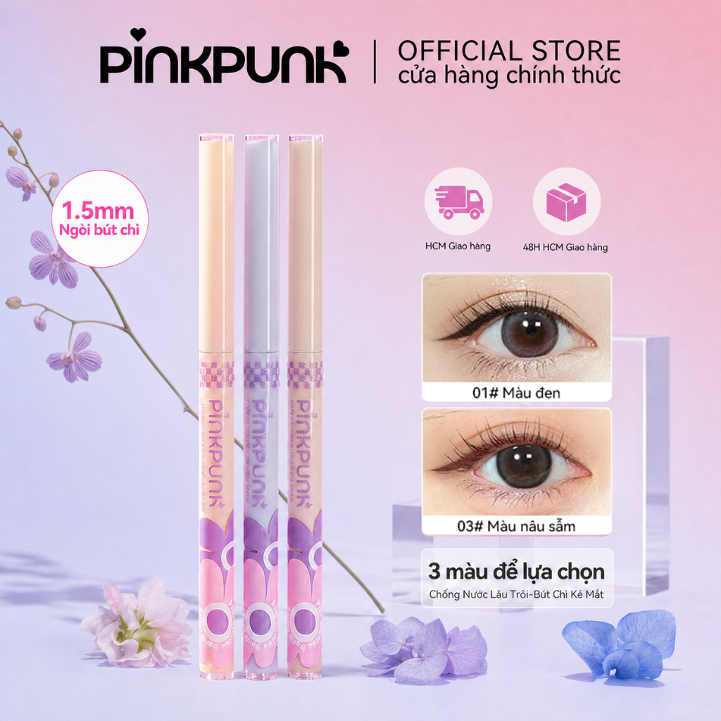 Chì kẻ mắt PinkPunk 1.5mm mướt mịn chống nước, không lem không trôi suốt ngày dài 0.2g