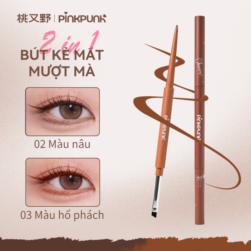 Bút Kẻ Mắt Gel Hai Đầu PinkPunk Đầu Gel 1.5mm & Cọ Tán Xéo Lâu Trôi Không Nước Chống Nhòe Màu Sắc Sống Động
