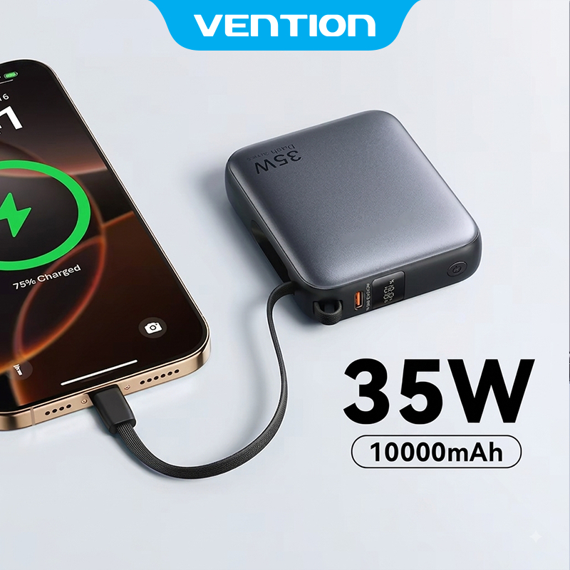Vention Sạc Dự Phòng 10000mAh 35W - Tích hợp dây Type C, màn hình TFT