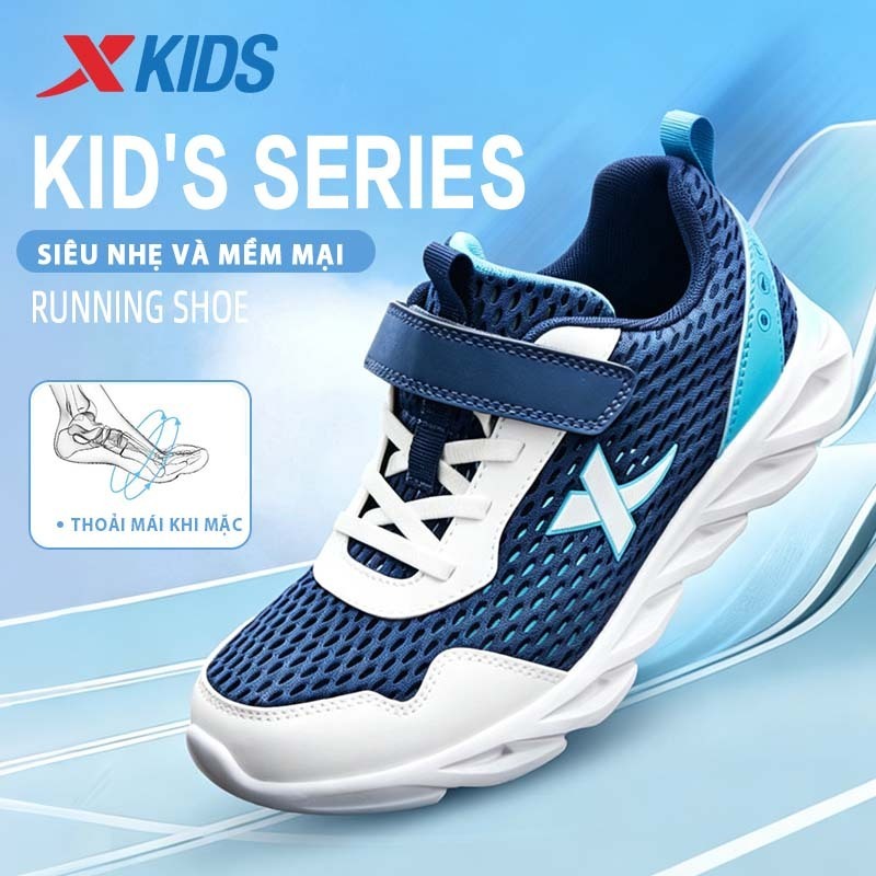 XTEP KIDS Giày Trẻ Em Mùa Hè Phong Cách Mới Lưới Thoáng Khí Bé Trai Giày Chạy Bộ Trẻ Em Velcro Chống Trơn Trượt Đế Mềm Giày Thể Thao