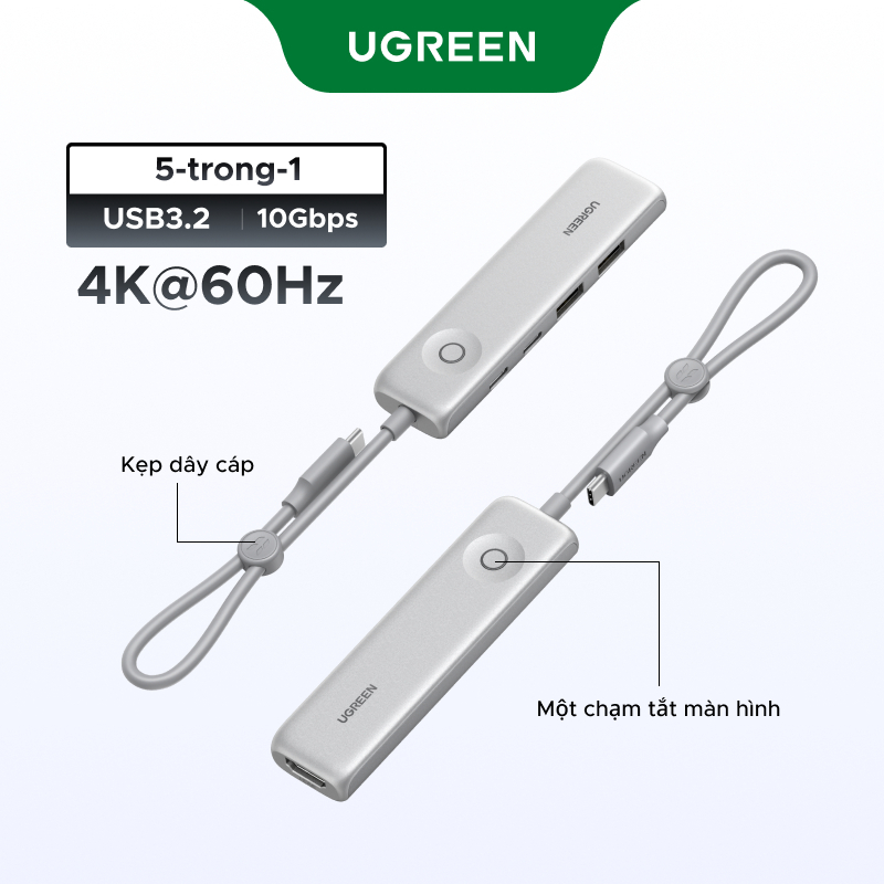 Hub 5 trong 1 UGREEN 100W PD Charge 4K @ 60Hz HDMI 10Gbps Truyền dữ liệu có nút khóa màn hình cho MacBook | BigBuy360 - bigbuy360.vn