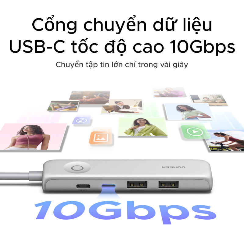 Hub 5 trong 1 UGREEN 100W PD Charge 4K @ 60Hz HDMI 10Gbps Truyền dữ liệu có nút khóa màn hình cho MacBook | BigBuy360 - bigbuy360.vn