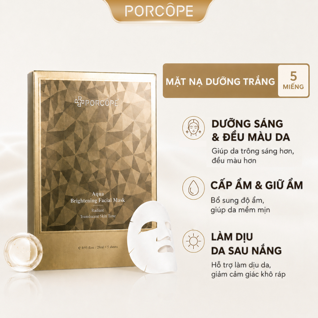 【PORCOPE】Mặt nạ giấy làm trắng Da dưỡng ẩm Niacinamide Brightening Facial Mask 5 Miếng