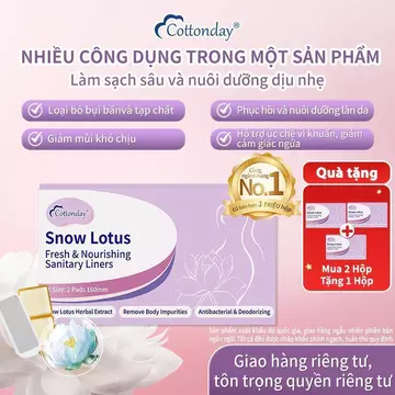 【Mua 2 Hộp Tặng 1 Hộp】Băng Vệ Sinh Thảo Dược Hàng Ngày Snow Lotus Cottonday (160mm/2 Miếng) - 14 Chiết Xuất Thảo Dược Kháng Khuẩn, Giảm Mùi & Đau Kinh Nguyệt, Chăm Sóc Vùng Kín, Light Laurier, BVS Dài